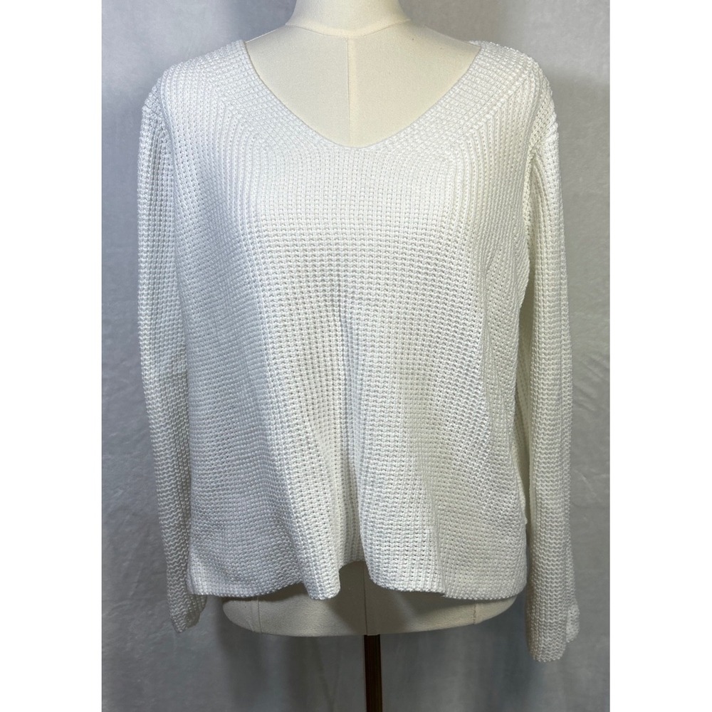 Tommy Bahama Ribbed Sweater Sz L White 100% Cotton Clean Minimalist Lagenlook